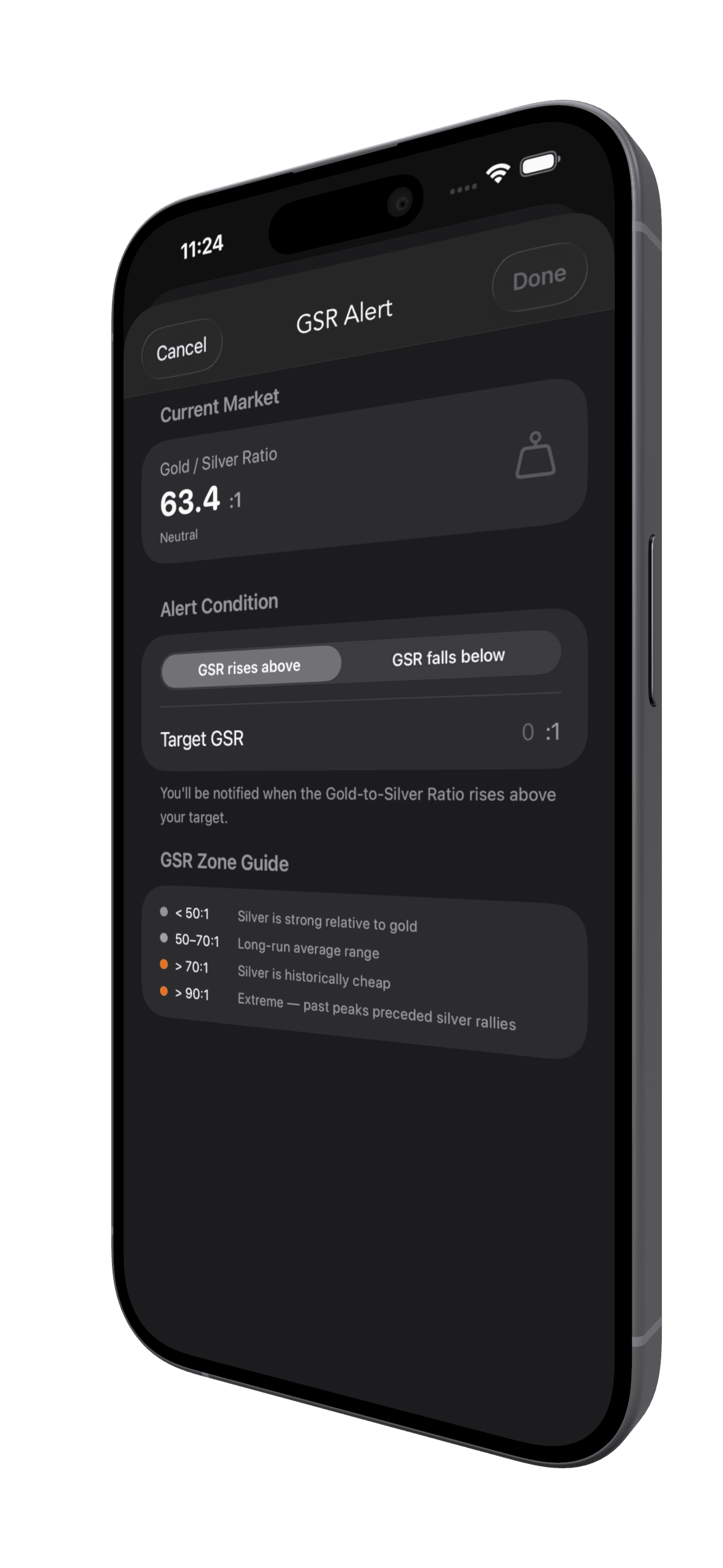 iPhone showing smart percentage alert creation