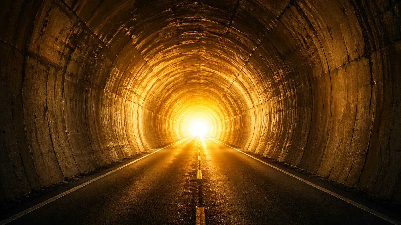 A long tunnel of taillights at dawn — the working-life commute